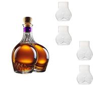 300ML Decantador Whisky Arte Escultura - Esculturas Decorativas De Botellas De Licor Talladas En 3D Con Forma De Melocotón, Con 4 Copas De Vino De 450 Ml En Forma De Melocotón, Botella De Vino(F+4 cup