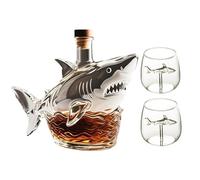 300ML Decantador Whisky - Arte Estatua, Jarra De Vino Y Whisky Con Forma De Tiburón 3D, Escultura De Botella De Vino De Vidrio Soplado A Mano, Regalo De Decoración Para El Hogar(Shark+2 cups)