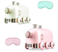300ml Ultrasonic Fine Mist Humidifier, Habiba Retro Train Essential Oil Diffuser with Colorful Atmosphere LED Lights, Ultra Quiet Timing Off for Office & Bedroom, Free Eye Mask (Green + Pink)