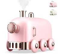 300ml Ultrasonic Humidifier Retro Train USB Aroma Air Diffuser Essential with Color LED Light, for Desktop/Office/Bedroom (Pink)