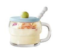 300ml Vasos de Vidrio, Tazas Desayuno Mugs Café con Tapa y Juego, de Cuchara, Tazas de Café Vintage, Taza de Té de Vidrio con Asa para Leche, Avena, Yogurt (Transparente)