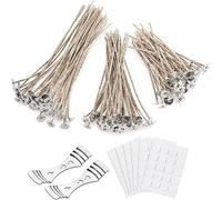 300PCS de mechas de vela con 120 pegatinas de soporte de 10/15/20cm de algodón mechas de vela hechas a mano DIY dispositivos de centrado de mechas de vela pre-enceradas Kit de fabricación de velas