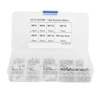300pcs M2 Tornillo hexadecimal y tuercas de acero inoxidable Kit de surtido de la cabeza del cabezal de acero inoxidable para equipos de oficina en el hogar y ensamblaje del barco