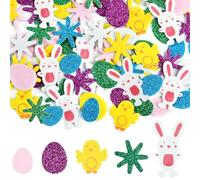 300PCS Pegatinas Pascua, Pegatinas de Espuma de Pascua, Calcomanías de Espuma de Pascua Purpurina, Pegatinas de Huevos de Pascua, Huevos Conejos Gallinas Flores Pegatinas, Adornos de Pascua