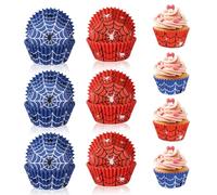 300uds Capacillos para Cupcakes, Telaraña Roja y Azul Moldes de Papel Cupcakes Moldes de Papel Hornear Magdalenas Decoración Cumpleaños y Bodas para Postres Helados