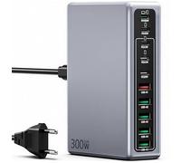 300W Cargador USB C Multiple, Estación de Carga USBC GaN 10 Puertos, Cargador Portátil 100W y 45W para MacBook Pro/Air,Lenovo,HP, Hub USB Multipuerto Carga Rápida Compatible con iPhone, Samsung, Pixel