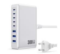 300W Cargador USB C Multiple, GAN IV 8-Port USB Cargador Carga Rápida 100W PD QC PPS, Alimentador Multiple Cargador Tipo c Compatible con MacBook Air/Pro, iPhone, iPad Pro, Samsung Galaxy-Blanco