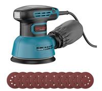 300W Lijadora Orbital Excéntrica Lijadora Excéntrica Eléctrica 5 pulgadas 12000 RPM Lijadora pulidora de madera de 6 velocidades Variables, 10 papeles de vidrio, para Pulido de la Madera Lijadora