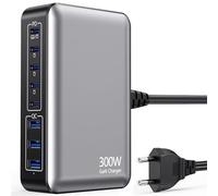 300W Multiple USB-C Charger, 8 Puertos GAN, estación de Carga con 5 Puertos Type-C + 3 Puertos USB-A, Fuente de alimentación PD de 100 W, Compatible con iPhone/Galaxy/Pixel/MacBook Pro/Air/DELL