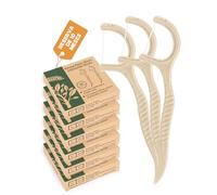 300x Hilo Dental natural seda dental floss vegen Hilo dental con mango de Maíz y Paja biodegradable palillos hilo dental sin plástico (6x50)
