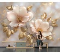 300x210cm Papel pintado mural Oro rosa Arte Papel tapiz Fotomural Flores de lujo Textura de mármol floral en 3D, Moderna Decoración Seda Decoración De Pared Sala Cuarto