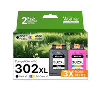 302XL 302 XL Cartuchos de Impresora compatibles para HP 302 Cartuchos de Impresora para HP Envy 4525 4520 4522 4524 4527 Officejet 3831 3832 3830 Deskjet 3630 3636 3638 (1 Negro, 1 Color)