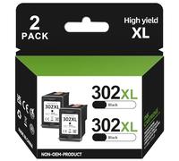 302XL Cartuchos de Tinta Remanufacturado para HP 302 XL Negro Cartucho de Tinta 302 Impresora Compatible para HP Envy 4524 4520 4527 DeskJet 3630 2130 OfficeJet 3831 3835 5230（2-Pack）