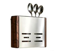 304 Acero Inoxidable Cocina Organizador Con Soporte De Pared Y Nogal | Estante de cubiertos y cuchillos de varios niveles para tijeras y palillos, sistema de goteo ventilado para palillos, plata