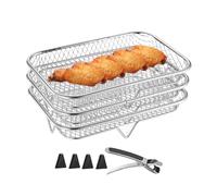 304 dreischichtiger Airfryer-Edelstahl-Dehydrationsständer, quadratisches Grillzubehör, und Gemüseabtropfständer, dreischichtiger Trockenständer aus Edelstahl, Airfryer-Grill aus Edelstahl