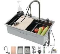 304 Fregadero De Cocina De Acero Inoxidable Fregadero De Barra De Tazón Único Lavavajillas Domésticos Multifuncionales Con Grifo,Componente De Drenaje,maceta De Drenaje (Color : Nero, S : 75x46x22cm