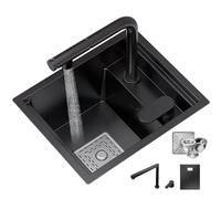 304 Stainless Steel Black Kitchen Sink Workstation with Lid - Compact Bar Sink with Cup Washer for Kitchen RV And Outdoor Use - 3 Hole Design for Easy Installation