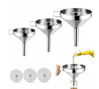 304 Stainless Steel Funnel with Filter Mesh, Heavy Duty Food Grade Metal with Fine Strainer, Reusable Kitchen for Oil, Beer, Wine (1Set)