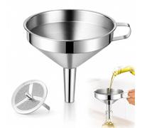 304 Stainless Steel Funnel with Filter Mesh, Heavy Duty Food Grade Metal with Fine Strainer, Reusable Kitchen for Oil, Beer, Wine (5.1in)
