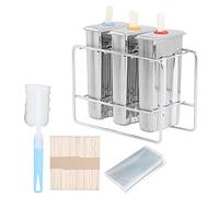 304 Stainless Steel Ice Cream Forms Kit | Reusable DIY Popsicle Maker with Lids & Sticks | Complete Kitchen Tool for Homemade Treats/Party Snacks/Youth Crafts (3-branch flat head double slot +