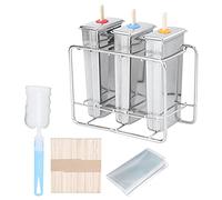 304 Stainless Steel Ice Cream Forms Kit | Reusable DIY Popsicle Maker with Lids & Sticks | Complete Kitchen Tool for Homemade Treats/Party Snacks/Youth Crafts (3-piece flat-head flat panel +