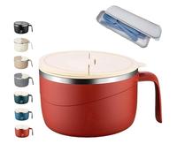 304 Stainless Steel Insulated Ramen Bowl, Stainless Steel Multi-Purpose Anti-Scald Large-Capacity Instant Noodle Bowl, Portable Large-Capacity Ramen Bowls for Office, Outdoor, Dormitory,Home (Red)