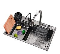 304 Stainless Steel Kitchen Sink - Waterfall Design Integrated with Removable Faucet for Modern Kitchens Durable Easy to Clean Stylish And Functional