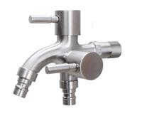 304 Stainless Steel Lengthened One Into Two Out Multi-function Double-outlet Washing Machine Mop Pool Faucet G1/2"(Silver)