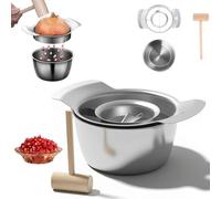 304 Stainless Steel Pomegranate Peeling Tool, Pomegranate Seed Remover Tool Set, with Bowl and Wooden Hammer, Quick Pomegranates Removal, Simplify Your Peeling Process