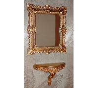 3047+3084 - Espejo de pared con consola (45 x 38 cm), diseño barroco, color dorado