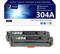 304A CC530A CC531A CC532A CC533A Cartucho de Tóner de Alta Capacidad de Repuesto para HP Color LaserJet CP2020 2024 2025 2026 2027 2024n 2024dn 2025n 2025dn 2025x 2026n Impresora,Black-2 Pack