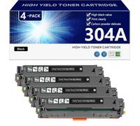 304A CC530A CC531A CC532A CC533A Cartuchos de Tóner Compatibles con Chip para HP Color LaserJet CP2020 2024 2025 2026 2027 2024n 2024dn 2025n Impresoras, Alto Rendimiento 3500 Páginas,Black-4 Pack