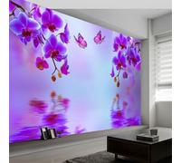308 x 220 cm Papel pintado fotográfico tejido no tejido Mariposa Orquídea Púrpura murales decorativos modernos para pared Púrpura, póster de pared para habitación infantil y salón