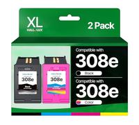 308e - Cartuchos de tinta negra y de color compatibles con impresoras HP 308e 308 para impresoras HP Envy 6120 6520 6110e 6120e 6122e 6130e DeskJet 2910 2920 4310 4320 4322 (1 negro 1Tri-tri) Color)