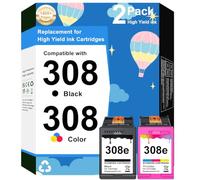 308XL - Cartucho de tinta para HP Envy 6120, compatible con cartuchos HP 308XL para HP Envy 6110e, 6120e, 6122e, 6130, 6132e, 6532e (1 negro, 1 color)