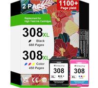308XL - Cartucho de tinta para HP Envy 6120, compatible con HP 308XL Cartuchos para HP Envy 6110e, 6120e, 6122e, 6130, 6132e, 6532e (paquete de 2, 1 negro, 1 color)
