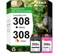 308XL - Cartucho de tinta para HP Envy 6120, compatible con HP 308XL Cartuchos para HP Envy 6110e, 6120e, 6122e, 6130, 6132e, 6532e (paquete de 2, 1 negro, 1 color)