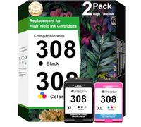308XL - Cartuchos de tinta compatibles HP 308 6132e 6120e (1 negro, 1 color | Compatible con HP308 308/308e para HP Envy 6132e 6120e 6532e 6520e 6120 6110e 6122e 6130 6132e Paquete de cartuchos Multipack
