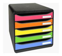 Exacompta 309798D - Módulo individual con 5 cajones para documentos A4+, ultra-rígido, cajones abiertos, con stop de seguridad - 347x278x271 mm - BIG-BOX PLUS - Negro/multicolor