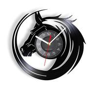30cm Reloj Pared Vintag Reloj de pared con cabeza de caballo salvaje, arte de pared abstracto, decoración de pared ecuestre, reloj moderno con disco de vinilo, regalos para amantes de los caballos