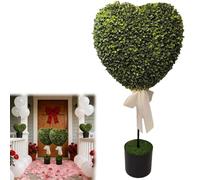 30in Boxwood Heart Topiary Outdoor, Valentine's Day Heart Shaped Topiary Trees with Bow, Artificial Greenery Decorations Hearts Ball Planter Pots for Porch Homes Office