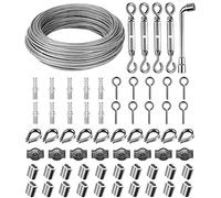 30m Φ 3mm Cable de Acero Inoxidable, Cable Acero Nylon con Tensor y Alambre, Kit de Cuerda de Acero para cuerda tendedero exterior, Suspensión, Soporte Planta