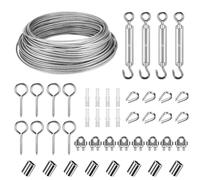 30m Φ 3mm Kit de cables de acero inoxidable para colgar, cable de acero recubierto de PVC con Tensor Cuerda M5 para plantas trepadoras, tendedero exterior, lámpara colgante