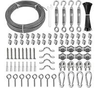 30m Cable de Acero Inoxidable Trenzado, 172 piezas Kit de Φ2mm Cuerda con Tensor y Ganchos, Tensores para Alambre Cuerdas Tendedero Exteriores, Colgar luces de Cadena,Fotos, Jardín