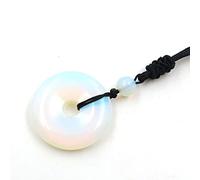 30mm Circle Donut Natural Crystal Quartz Necklace Round Pendant Adjustable Rope,0pal