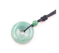 30mm Circle Donut Natural Crystal Quartz Necklace Round Pendant Adjustable Rope,Green Aventurine