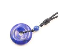 30mm Circle Donut Natural Crystal Quartz Necklace Round Pendant Adjustable Rope,Lapis Lazuli