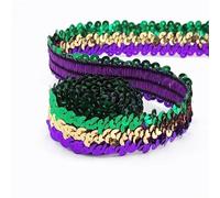 30mm Sequin Lace Trim Elastic Band Ribbon Stretch Fabric For Dress Curtain Clothes DIY Latin Sewing Accessories(GreenGoldPurple,30mm-20Meters)