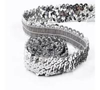 30mm Sequin Lace Trim Elastic Band Ribbon Stretch Fabric For Dress Curtain Clothes DIY Latin Sewing Accessories(Silver,30mm-5Meters)