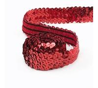 30mm Sequin Lace Trim Elastic Band Ribbon Stretch Fabric For Dress Curtain Clothes DIY Latin Sewing Accessories(Red,30mm-20Meters)